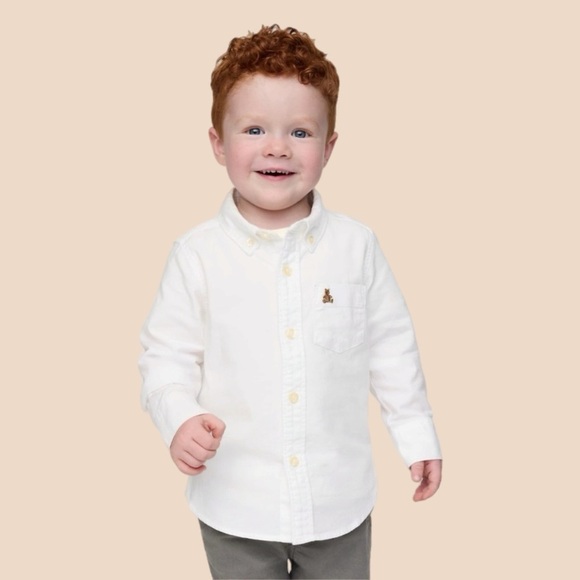 Baby Gap Preppy Oxford Boys White Button Down Shirt Bear Toddler Sz 4 Years - Picture 1 of 9